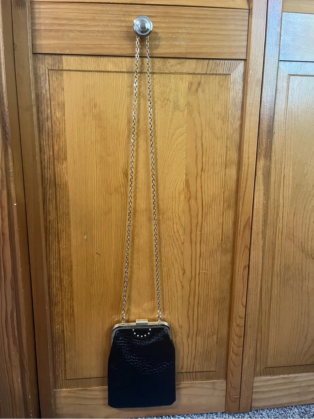 White House Black Market Black Croc-Embossed Frame Wristlet Clutch